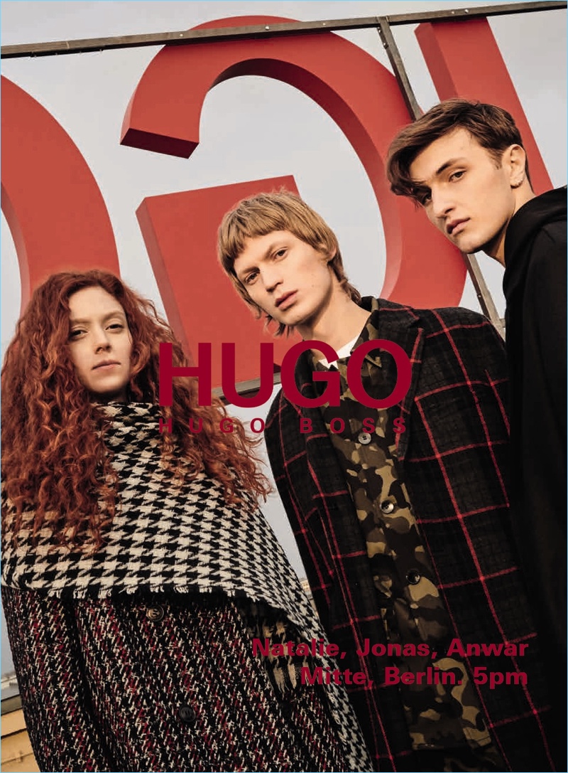 Natalie Westling, Jonas Glöer, and Anwar Hadid star in HUGO's fall-winter 2018 campaign.