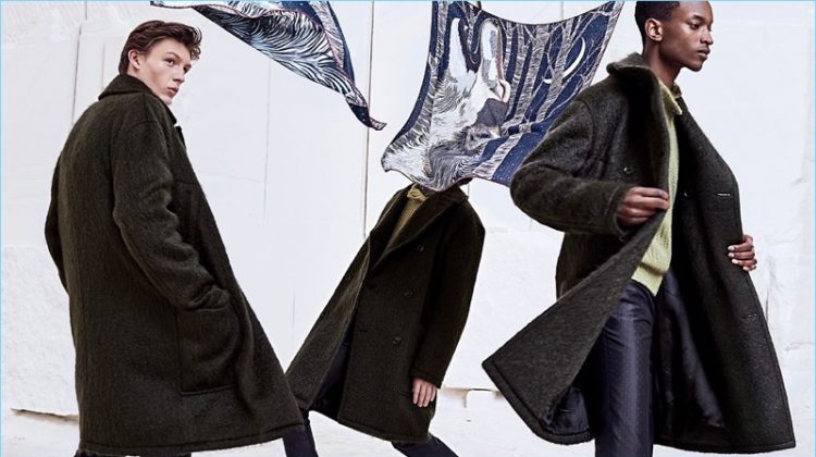 Finnlay Davis, Anders Hayward, and Oliver Kumbi star in Hermès' fall-winter 2018 men's campaign.