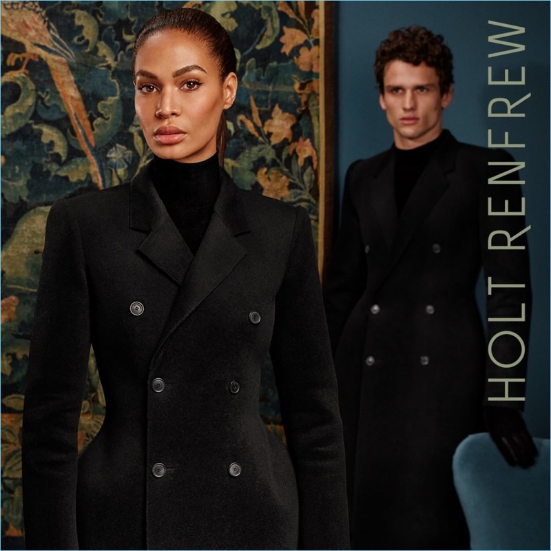 Models Joan Smalls and Simon Nessman wear Balenciaga for Holt Renfrew's fall-winter 2018 campaign.