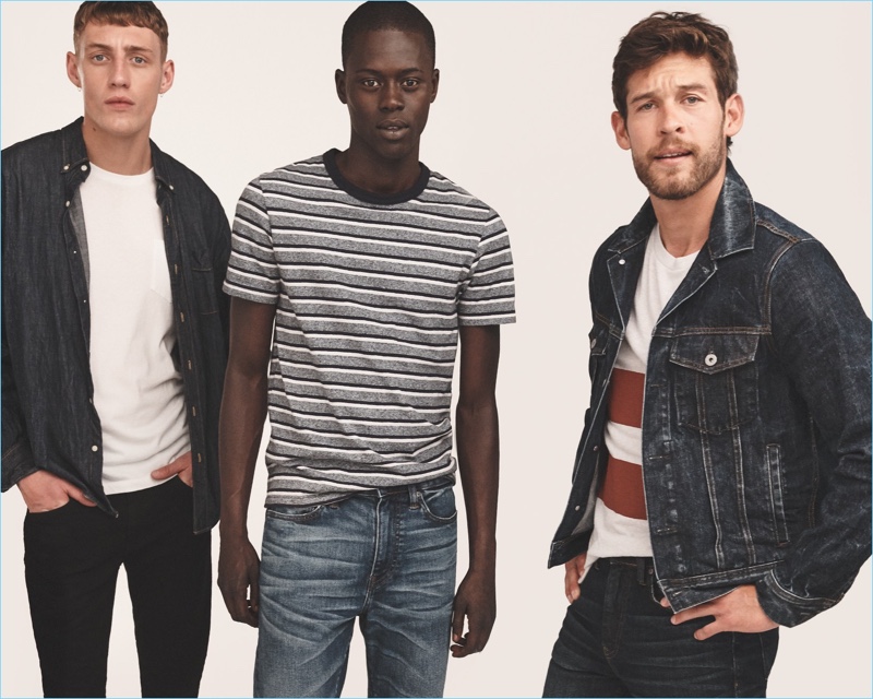 Models Aubrey O'Mahony, Alpha Dia, and Josh Upshaw sport denim essentials from J.Crew.