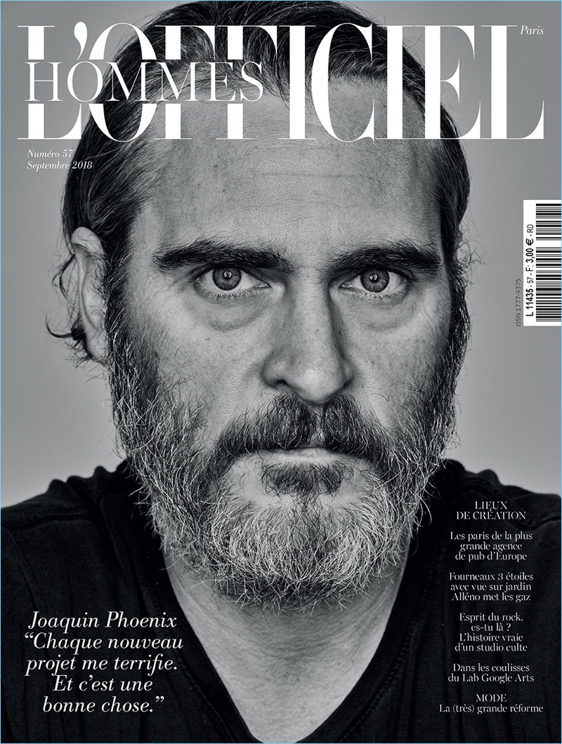 Joaquin Phoenix covers the September 2018 issue of L'Officiel Hommes Paris.