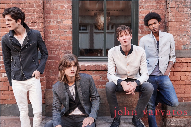 Sam Evans, Christian Plauche, Matthew Hitt, and Brandon Bailey front John Varvatos' pre-fall 2018 campaign.