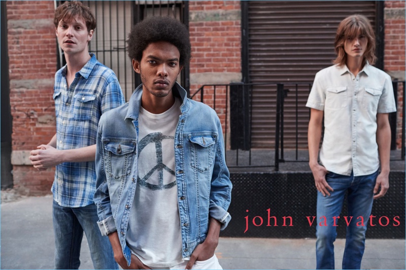 Matthew Hitt, Brandon Bailey, and Christian Plauche come together for John Varvatos' pre-fall 2018 campaign.