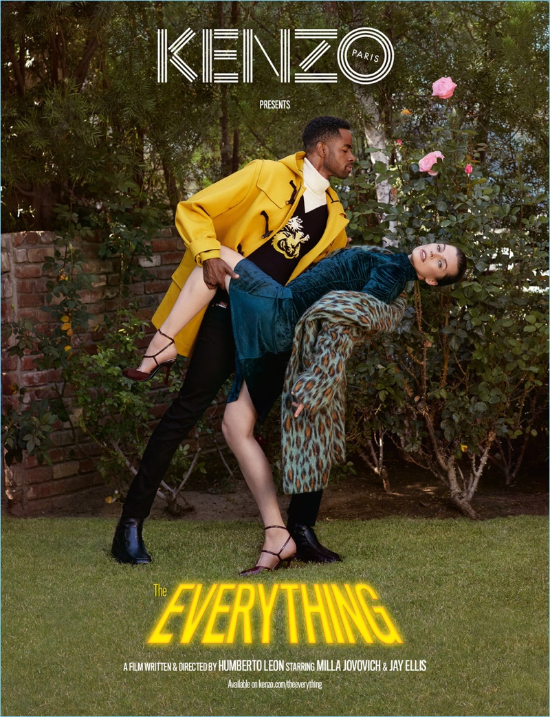 Actors Jay Ellis and Mila Jovovich appear in Kenzo's fall-winter 2018 campaign.