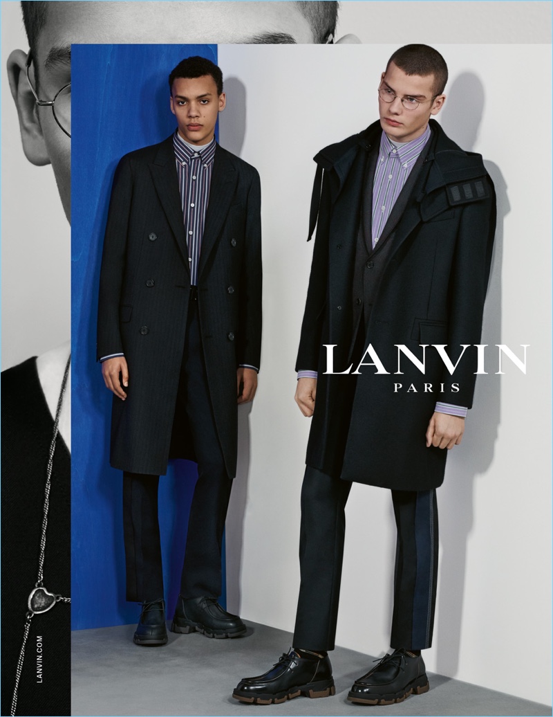 Models Simon Bornhall and Baptiste Perrin star in Lanvin's fall-winter 2018 men's campaign.