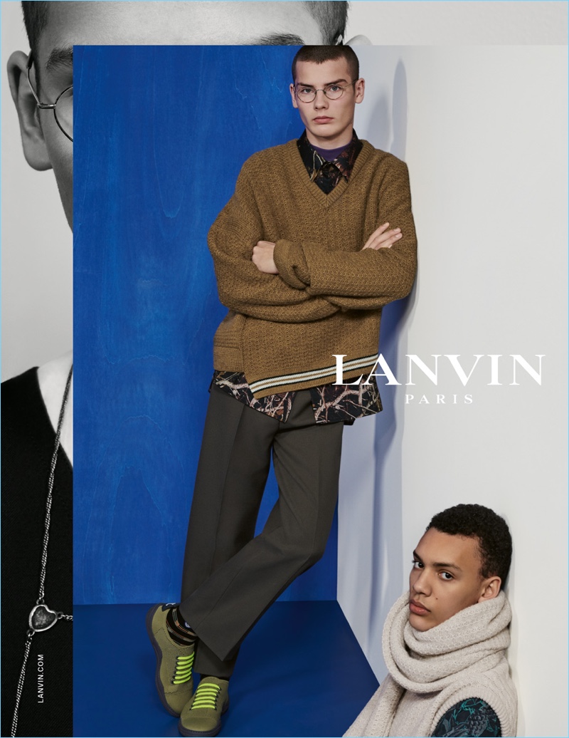 Lanvin enlists Baptiste Perrin and Simon Bornhall as the stars of its fall-winter 2018 men's campaign.