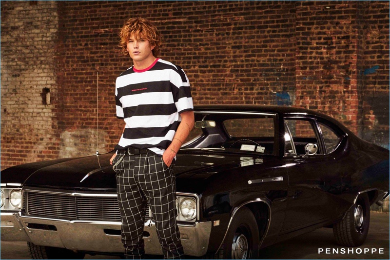 Australian model Jordan Barrett mixes patterns for Penshoppe's pre-holiday 2018 campaign.