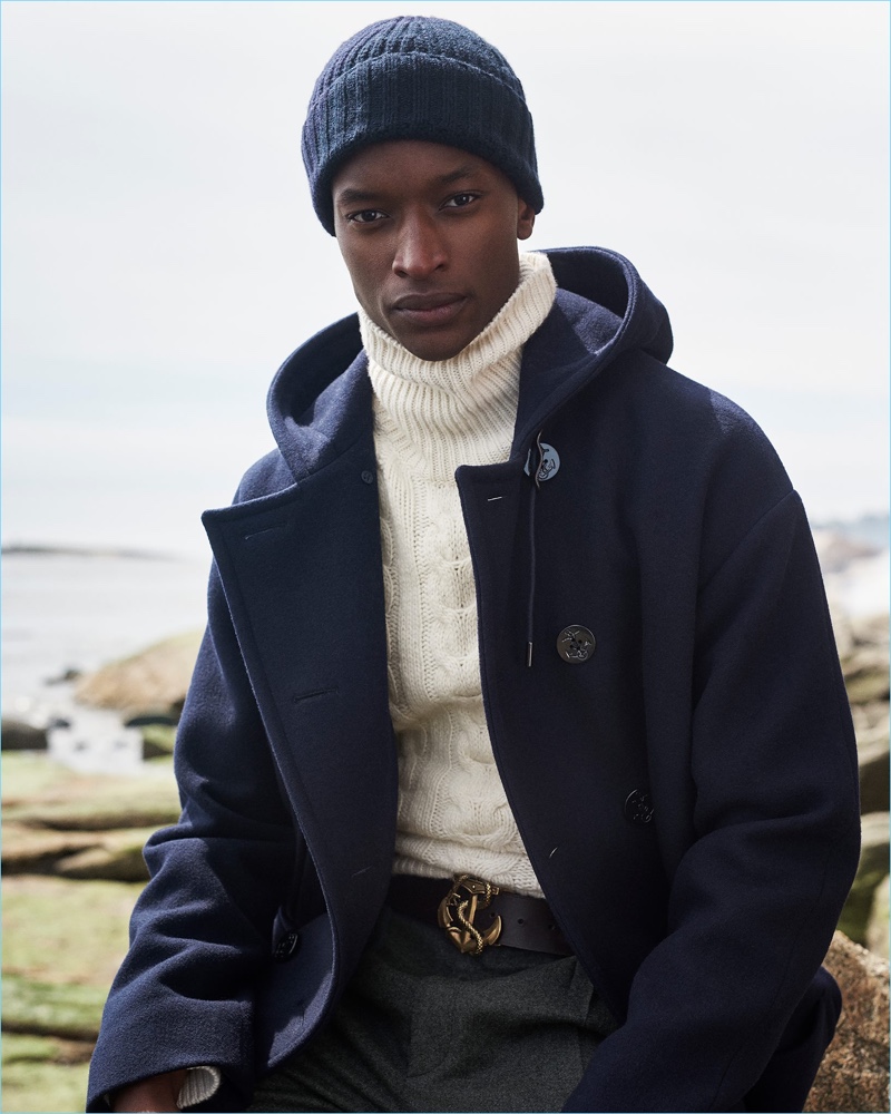Oliver Kumbi is front and center in an essential duffle coat from Ralph Lauren Purple Label.