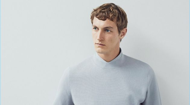 Rutger Schoone Dons the COS Essentials A smart vision, Rutger Schoone wears a COS mock-neck knitted sweater and cotton shirt.
