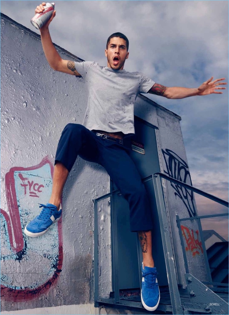 Model Daniel Angulo appears in Steve Madden's fall-winter 2018 campaign.