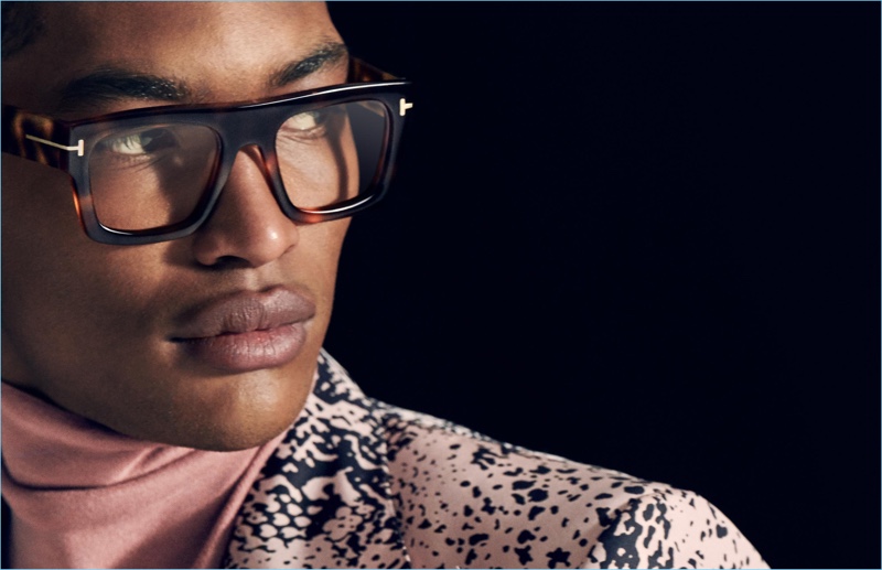 Newcomer Timothy Lewis dons eyewear for Tom Ford's fall-winter 2018 men's campaign.