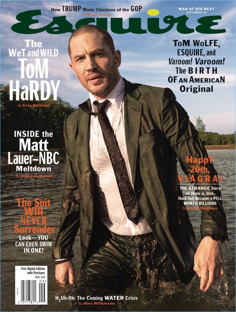 Tom Hardy covers the September 2018 issue of Esquire.