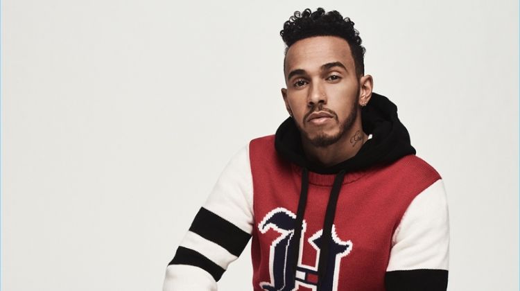 Lewis Hamilton wears a look from his fall-winter 2018 collaboration with Tommy Hilfiger.