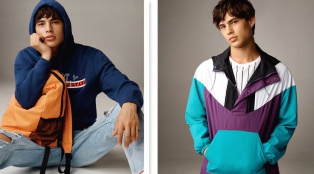 Life of Leisure: Louis Baines Goes Casual in Topman Essentials Pictured right, Louis Baines rocks a Topman color blocked windbreaker with a striped tee.