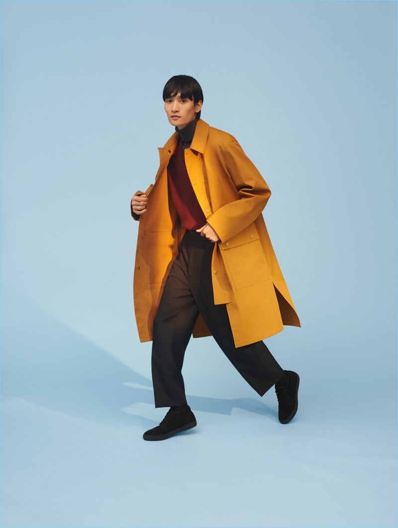 Ready for fall, Ye Xiang sports a colorful autumnal-hued look from Uniqlo U.
