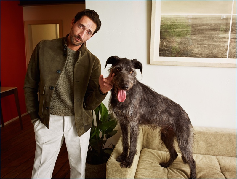 Adrien Brody stars in Mango's fall-winter 2018 campaign with his dog Opi.