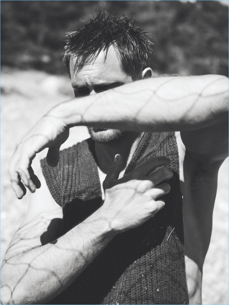 Annemarieke van Drimmelen photographs Alexander Skarsgård in a Calvin Klein sweater.