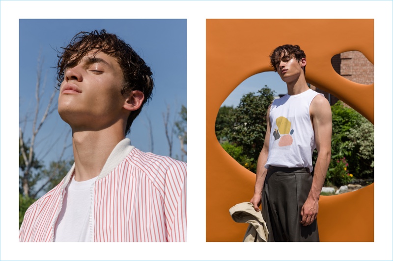 Model Pierre-Alexandre Gosee steps out in ensembles from Andrew Coimbra's spring-summer 2019 collection.