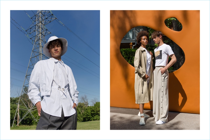 Models Cleo (Plutino Models) and Pierre-Alexandre Gosee (Next) appear in Andrew Coimbra's spring-summer 2019 lookbook.