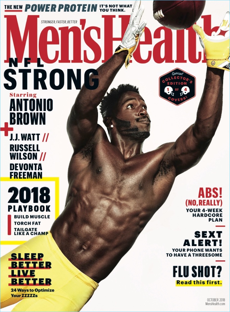 Antonio Brown covers the October 2018 issue of Men's Health.