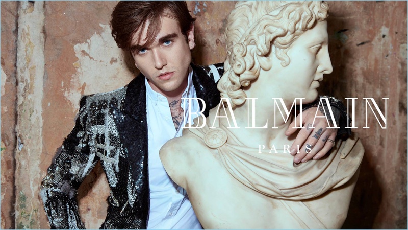 Gabriel-Kane Day-Lewis appears in Balmain's fall-winter 2018 campaign.