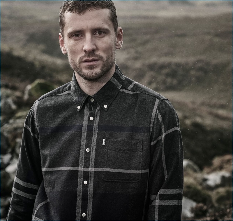 Model George Barnett connects with Barbour for its fall-winter 2018 tartan collection.