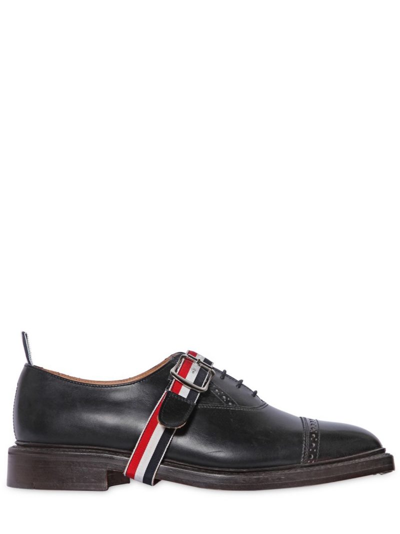 Belted Brushed Leather Oxford Shoes