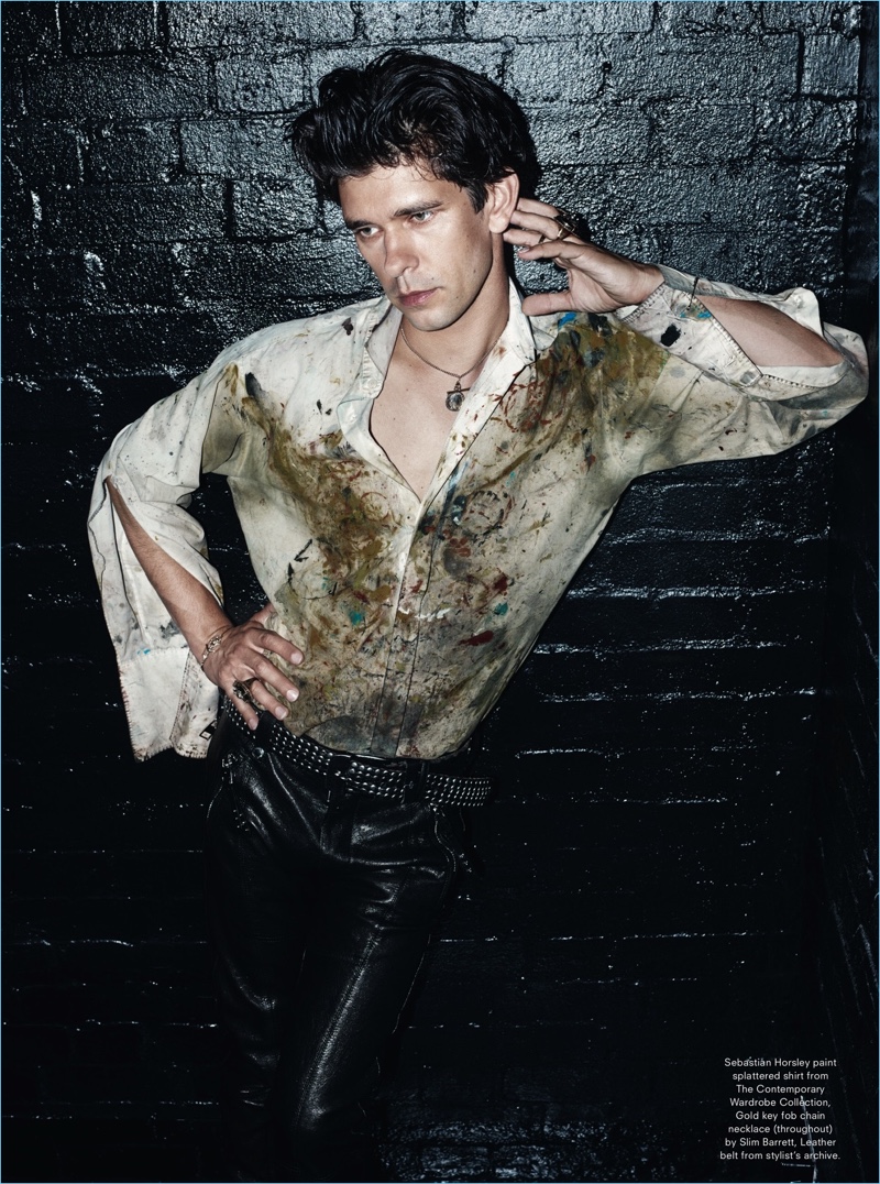 Rocking leather pants, Ben Whishaw wears a Sebastian Horsley paint splattered shirt from The Contemporary Wardrobe Collection. » Ben Whishaw Covers Another Man, Talks Romance & Self-Worth Rocking leather pants, Ben Whishaw wears a Sebastian Horsley paint splattered shirt from The Contemporary Wardrobe Collection.