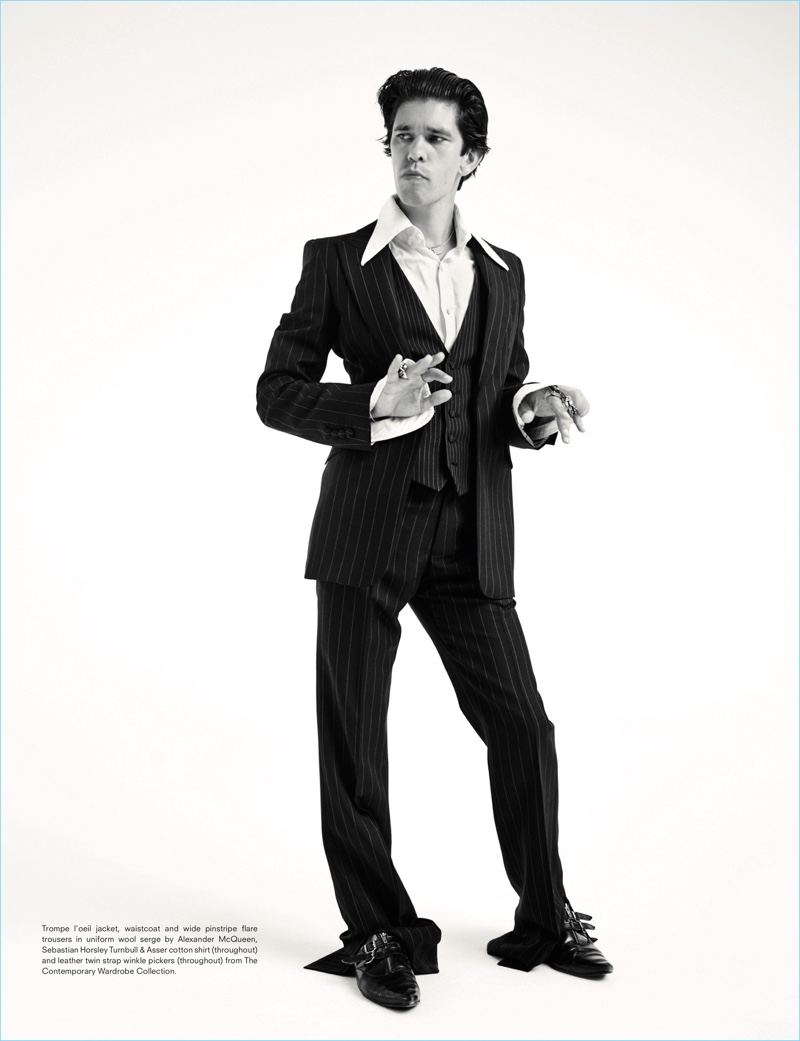 Front and center, Ben Whishaw dons a pinstripe suit from Alexander McQueen with a Turnbull & Asser shirt. » Ben Whishaw Covers Another Man, Talks Romance & Self-Worth Front and center, Ben Whishaw dons a pinstripe suit from Alexander McQueen with a Turnbull & Asser shirt.