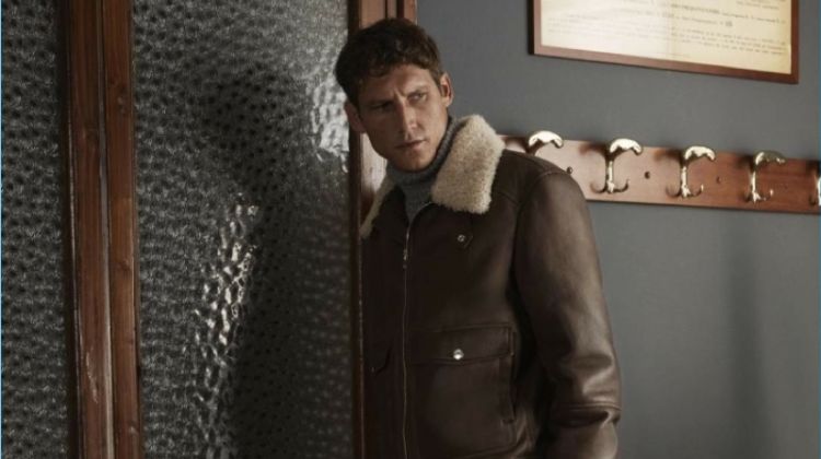 Roch Barbot sports a shearling aviator jacket and jeans from Brunello Cucinelli's exclusive Mr Porter collection.