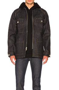 Fear of God Selvedge Denim Long Jacket in Blue Fear of God Selvedge Denim Long Jacket in Blue