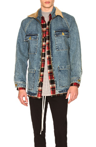 Fear of God Selvedge Denim Long Trucker in Blue Fear of God Selvedge Denim Long Trucker in Blue