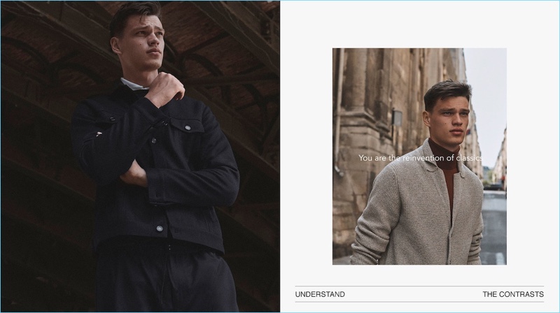 Heading outdoors, Filip Hrivnak wears fashions from Massimo Dutti.