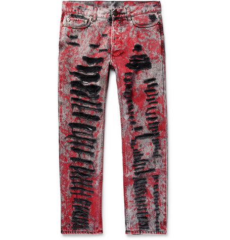 mens red distressed jeans