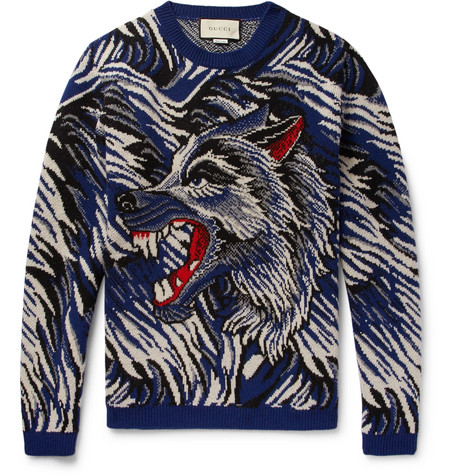 gucci blue wolf sweater