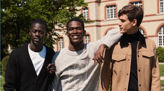 Alpha Dia, Salomon Diaz, and Jegor Venned wear looks from H&M Studio's fall-winter 2018 men's collection.
