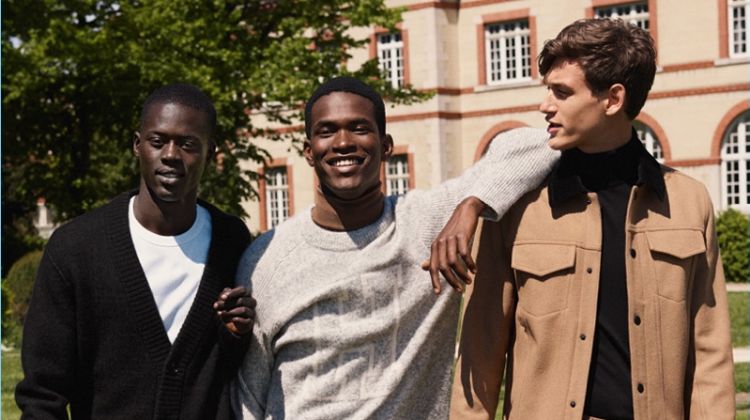 Alpha Dia, Salomon Diaz, and Jegor Venned wear looks from H&M Studio's fall-winter 2018 men's collection.