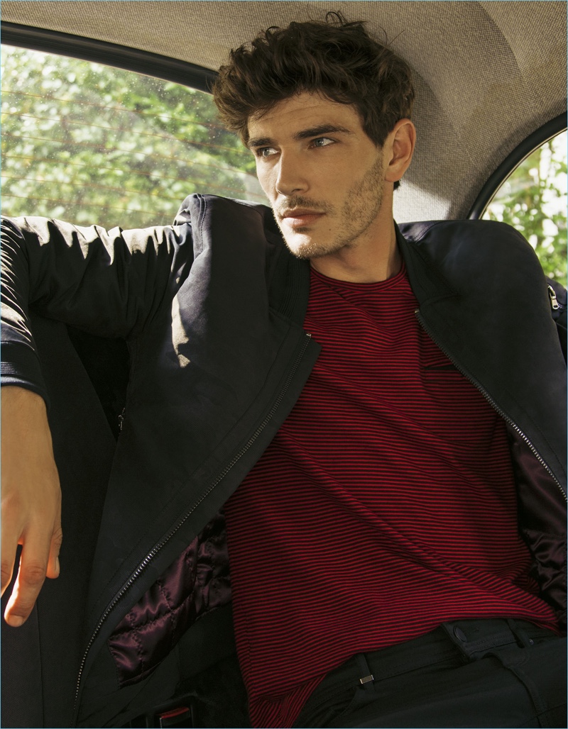 In the City: Julien Sabaud sports a striped tee with a jacket from IKKS.