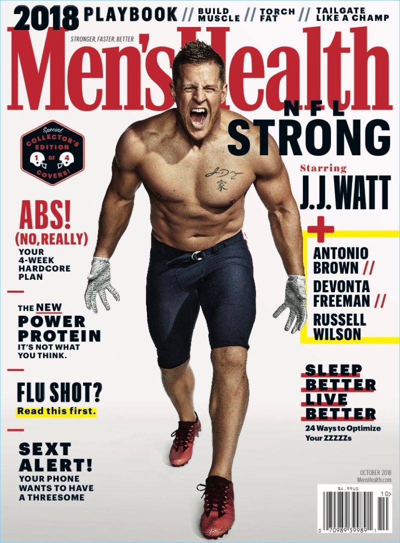 J.J. Watt covers the October 2018 issue of Men's Health.