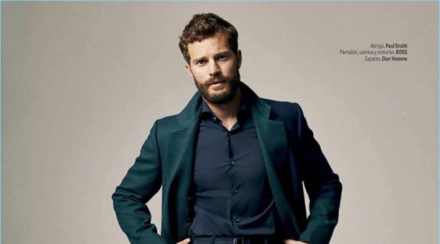 Jamie Dornan Covers GQ México, Talks 'A Private War' Embracing fall style, Jamie Dornan wears a Paul Smith coat with a shirt, belt, and pants by BOSS. Dior Men shoes complete his look.