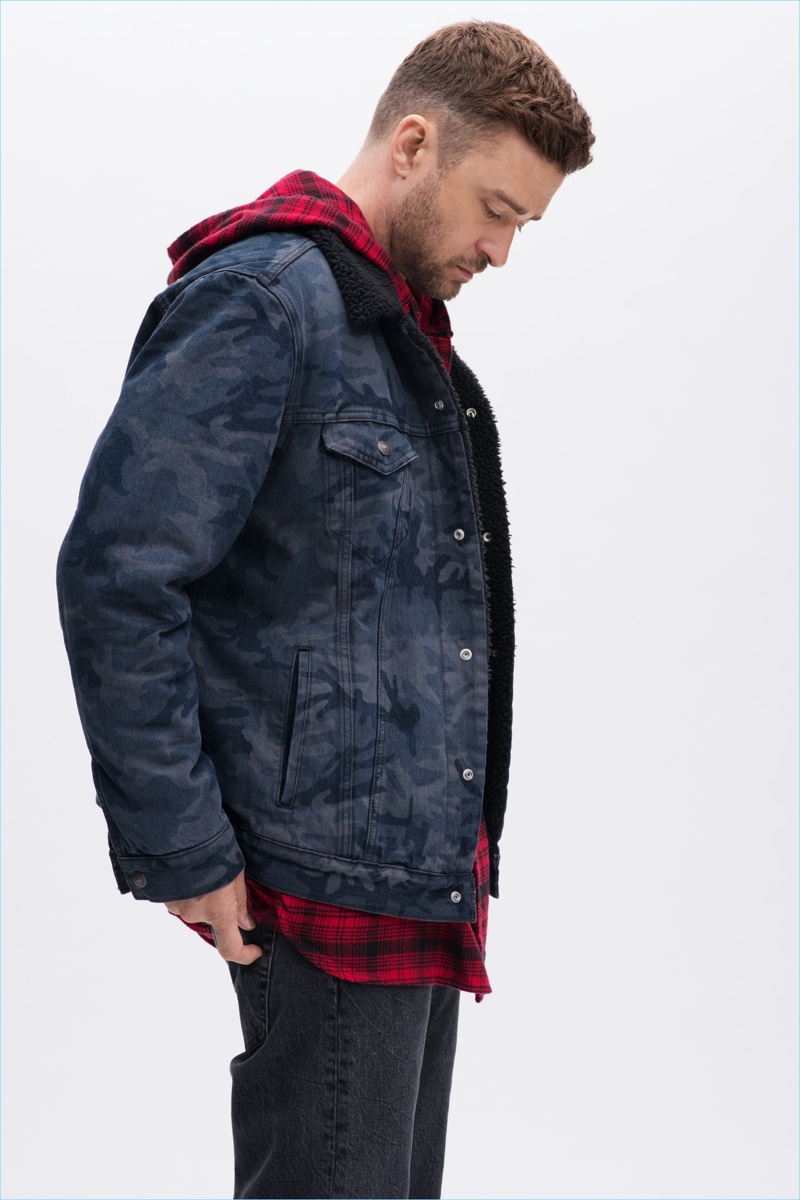 Taking to the photo studio, Justin Timberlake sports a look from his Levi's collaboration.
