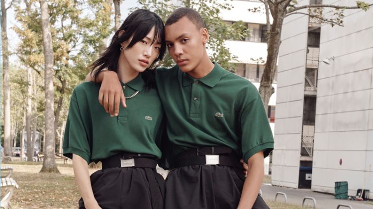Sora Choi and Simon Bornhall wear unisex looks from Lacoste's spring-summer 2019 collection.