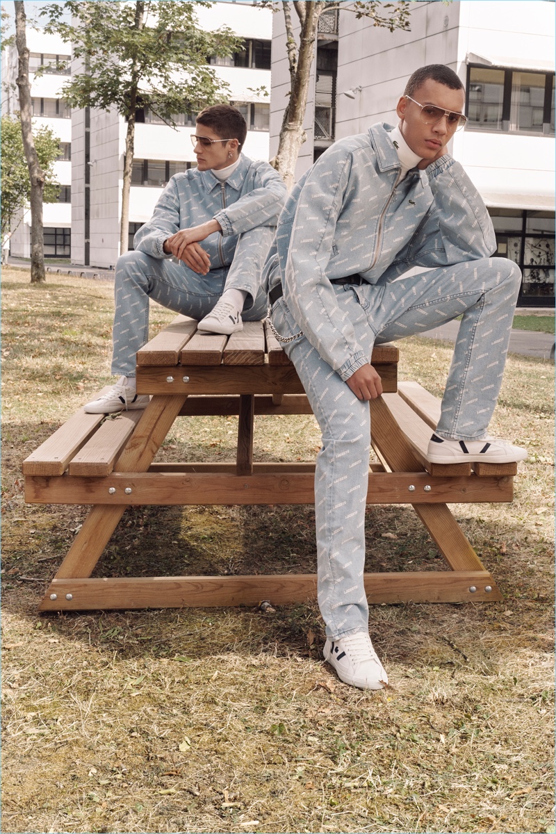 Models Simon Bornhall and Julien Gaenza sport coordinated looks from Lacoste's spring-summer 2019 collection.