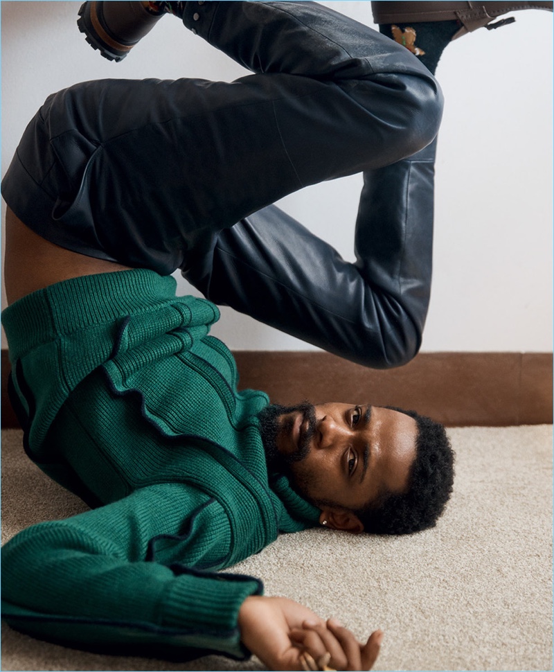 Clad in Ermenegildo Zegna Couture, Lakeith Stanfield poses for a photo shoot.