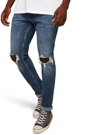 Men's Topman Polly Ripped Stretch Skinny Jeans, Size 28R - Blue Men's Topman Polly Ripped Stretch Skinny Jeans, Size 28R - Blue