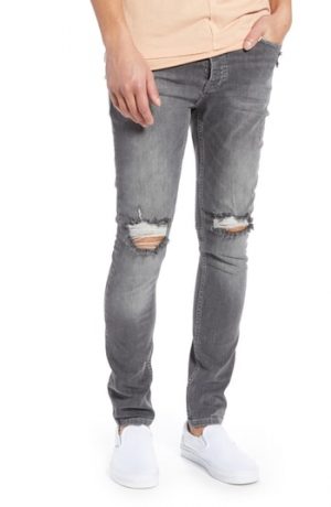 Men's Topman Ripped Stretch Skinny Fit Jeans, Size 28R - Grey Men's Topman Ripped Stretch Skinny Fit Jeans, Size 28R - Grey