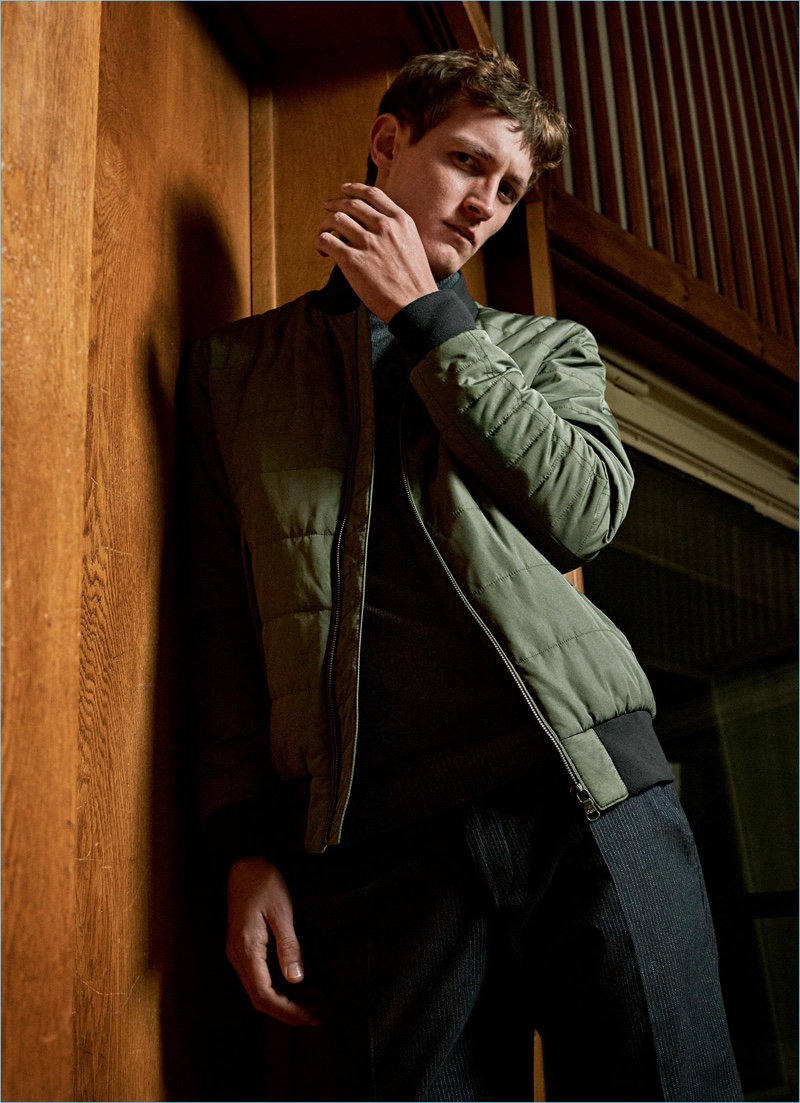 Rutger Schoone wears a bomber jacket from Digel Move's fall-winter 2018 collection.
