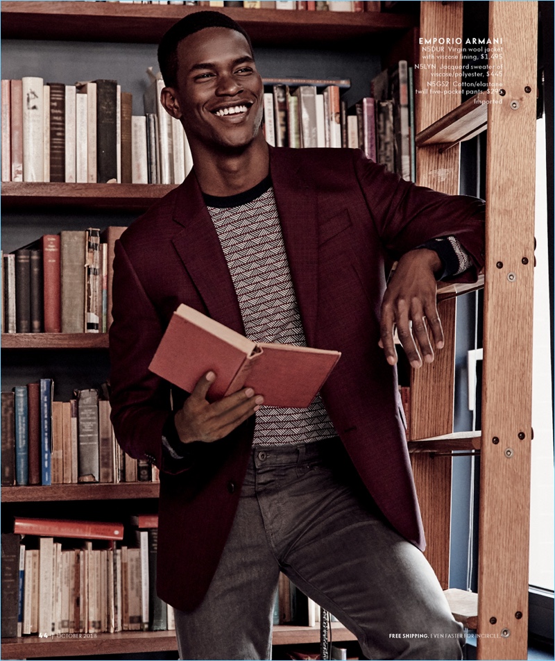 All smiles, Salomon Diaz sports Emporio Armani for Neiman Marcus.