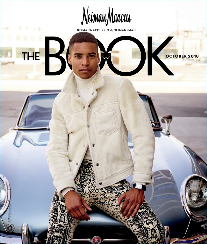 Malik Lindo covers the October 2018 edition of Neiman Marcus' men's catalog.