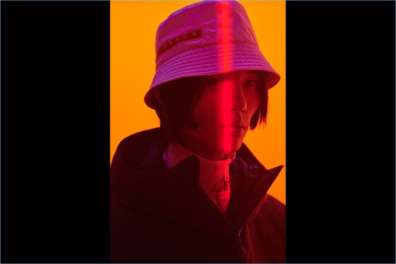 Park Daemin sports a bucket hat for Prada Linea Rossa's fall-winter 2018 campaign.